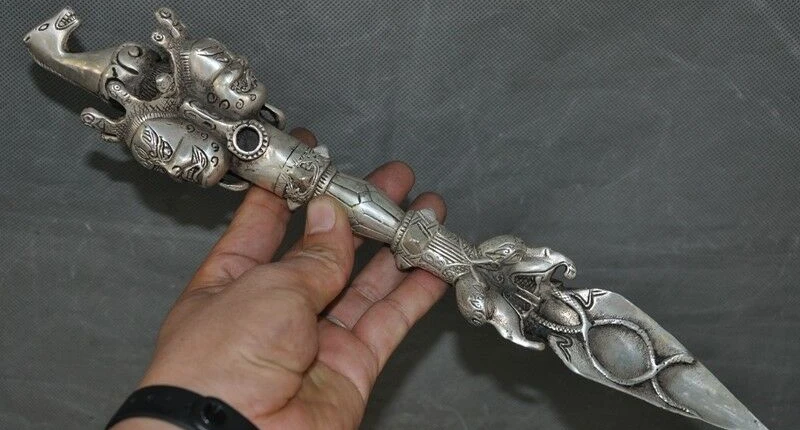 

FreeShipping 34cm Tibet Buddhism Tibetan silver Horse Head Buddha Tantra Vajra Dorje Phurba dagger off 50%