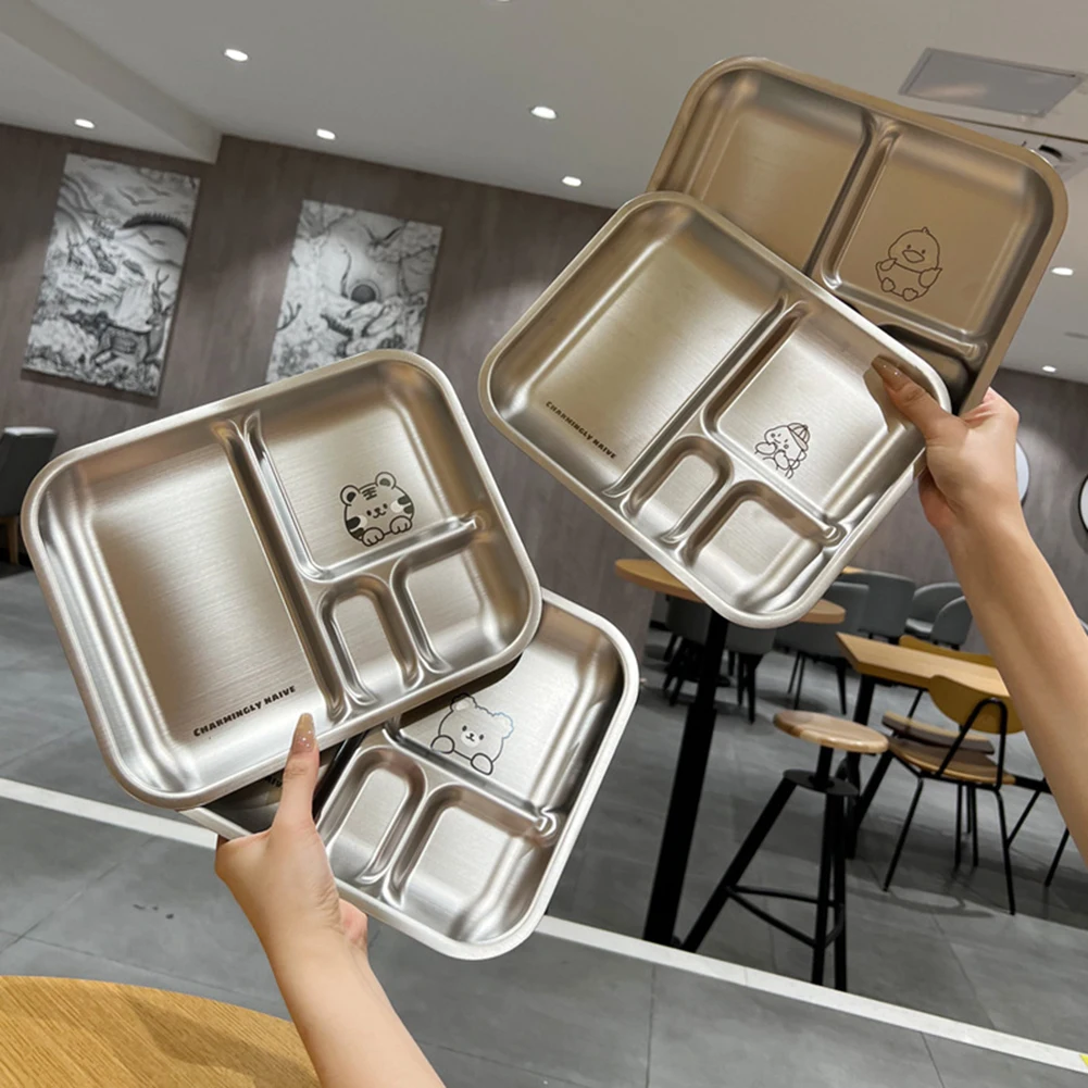 Тарелка для еды тарелки разделенный стальной поднос нержавеющая еда обеденные