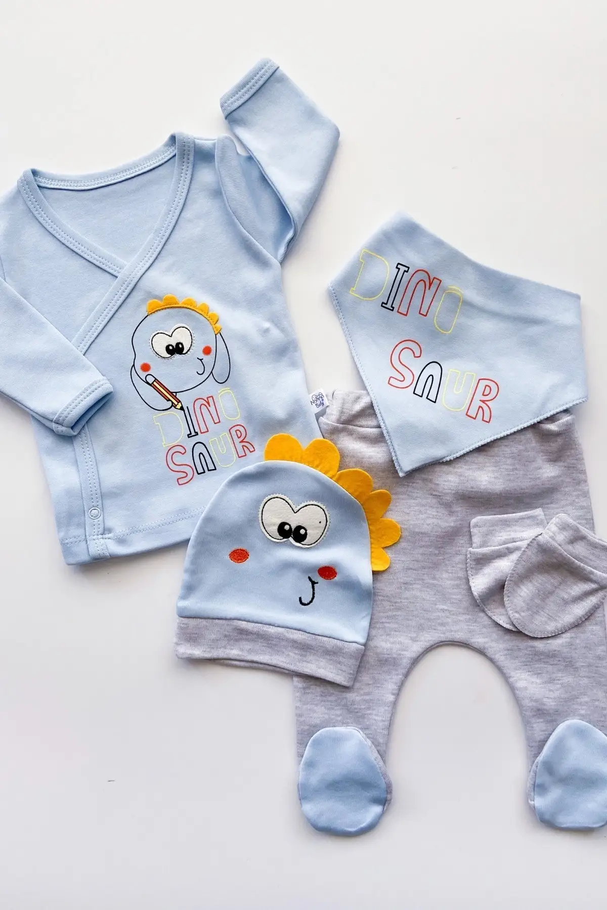 

Newborn Baby 5 Parça Hospital Output Dino Snur Printed Cotton 5'li Mavi