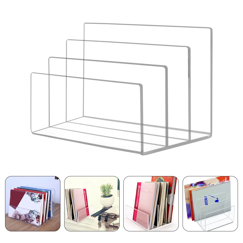 

Acrylic File Holder Racks Desktop Transparent Bookend Compartment Office Storage Bookshelf Organizer Document Magazine