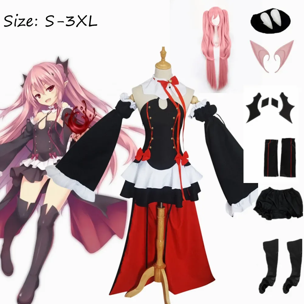 

Seraph Of The End Krul Tepes Cosplay Costume Anime Owari no Seraph Vampire Cosplay Teeth Ears Wig Halloween Clothes Women Outfit