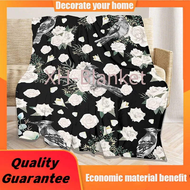 

Bird Flower Throw Blanket Soft Flannel Fleece Lightweight Plush Decorative Blankets Microfiber Summer Quilts for Bed Couch