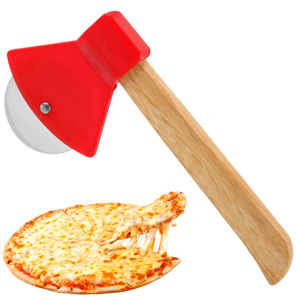 

Axe Shaped Pizza Cutter Wheel with Bamboo Handle Super Sharp Stainless Steel Pizza Slicer for Pizza Pies Waffles Baking Supplies