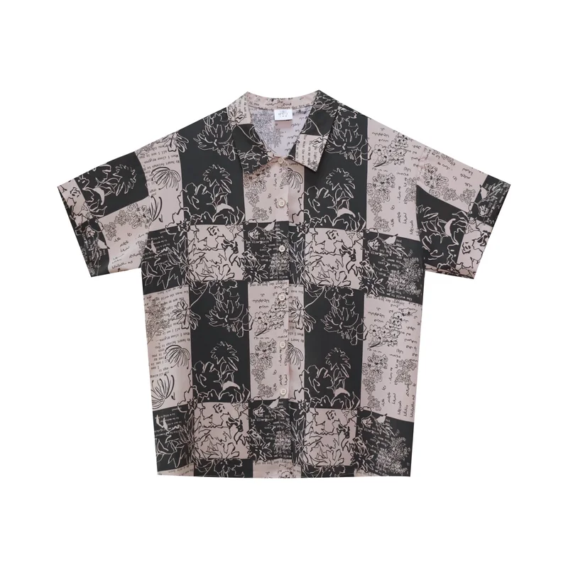 Винтажная винтажная рубашка с принтом Кубы коротким рукавом в гонконгском стиле