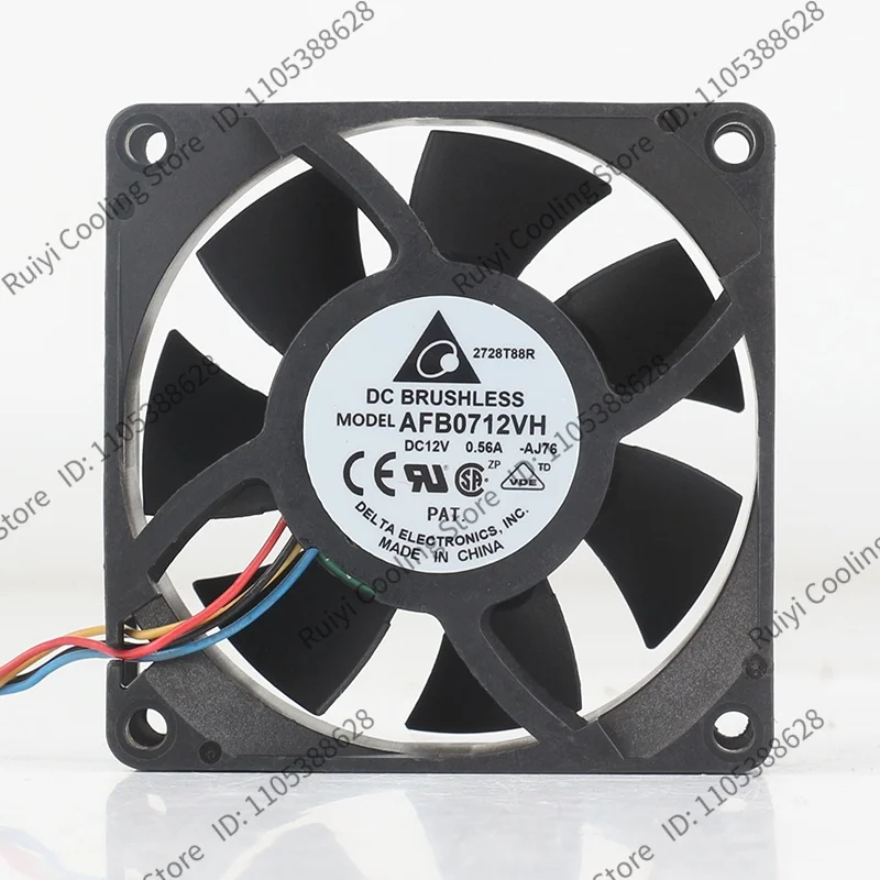 Фото Вентилятор охлаждения Delta DC12V 0.56A AC EC 7025 70X70X25MM 7CM 4-проводной с контролем температуры, высокий объем воздуха, для корпуса AFB0712VH-AJ76 №2