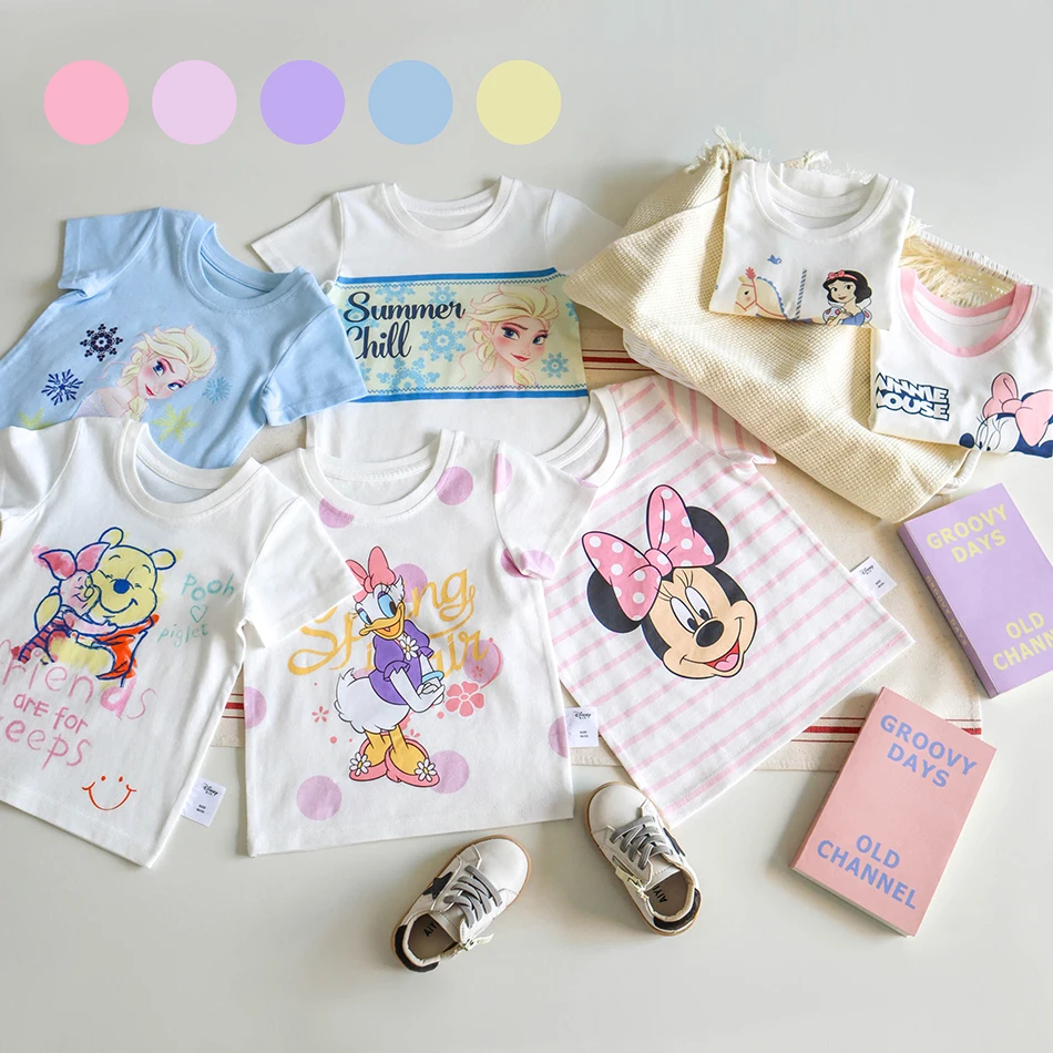 

Disney Summer Boys Girls T-shirt Children's Short Sleeve Elsa Minnie Baby Kids Cotton Tops Anime Clothes Fashion 18M-8 Years