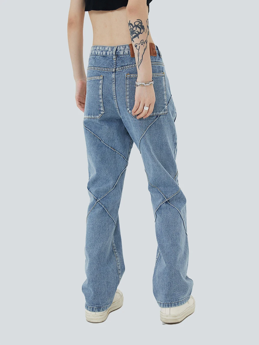 Four Seasons Men's Jeans Street Retro Wrinkled Washed Straight Loose Pants Men's and Women's Same Style Streetwear Ins Hot Sale