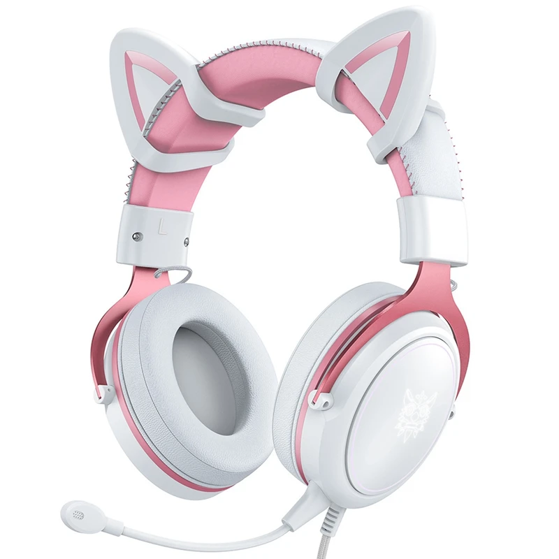 

ONIKUMA X10 Pink Cute Cat Ears RGB Headphones Noise Cancelling Headphones with LED Lights for Phone Laptop PS4 PS5 PC