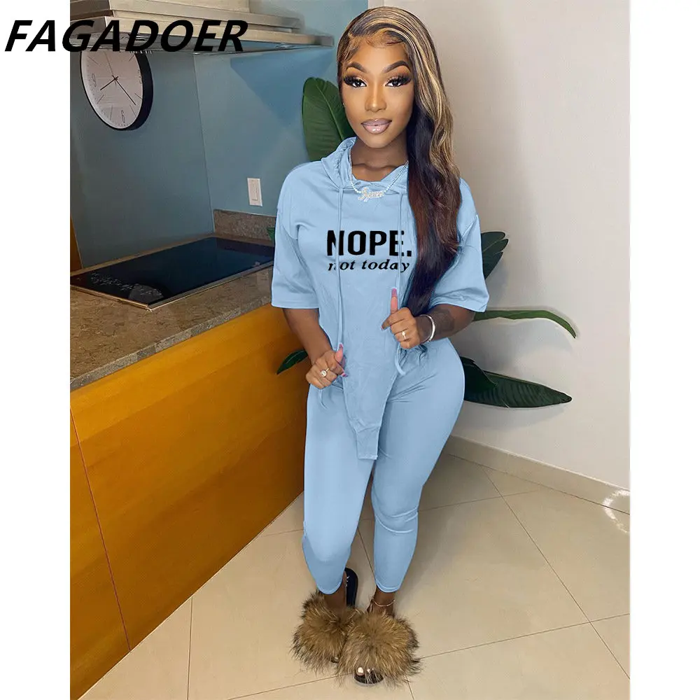 FAGADOER New 2022 Women Two Piece Set Casual Half Sleeve Irregular Hoodies + Bodycon Pants Suits Jogger Sporty 2pcs Outfits Y2K