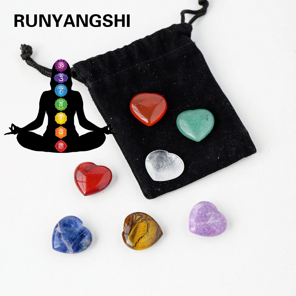 

7 шт./пакет натуральный исцеляющий кристалл в форме сердца, чакры, камень, поделки, украшения для дома, подарки