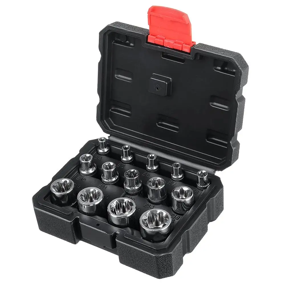 

14pcs Chrome-Vanadium Steel Multifunctionl Ratchet Wrench Sockets Kit E4 To E24 With Box For Impact Drivers And Wrenches