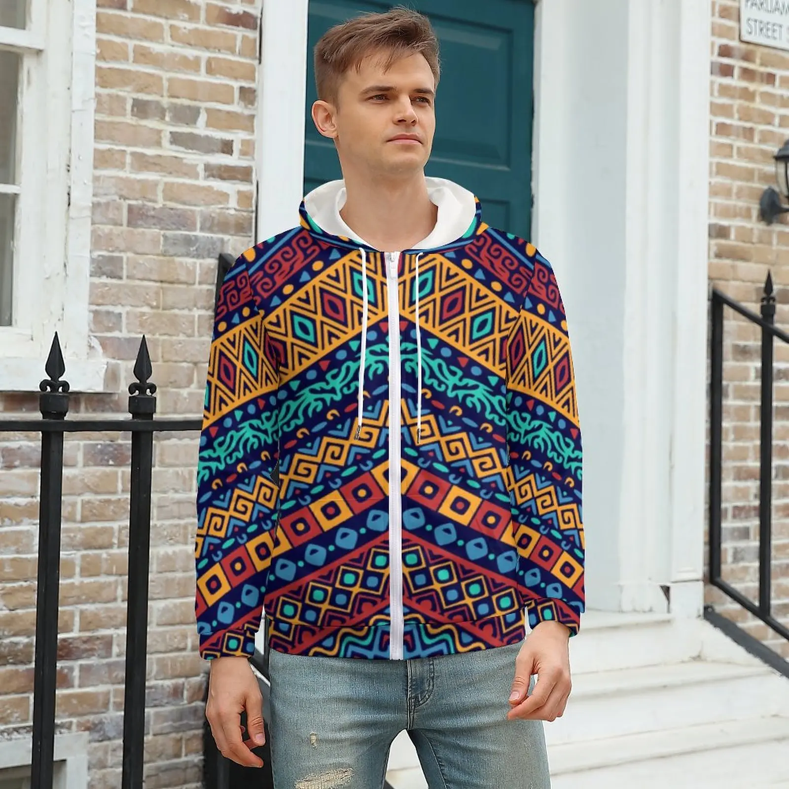 

African Tribal Zip Up Hoodies Vintage Print Y2k Hoodie Couple Long Sleeve Oversized Classic Graphic Clothing