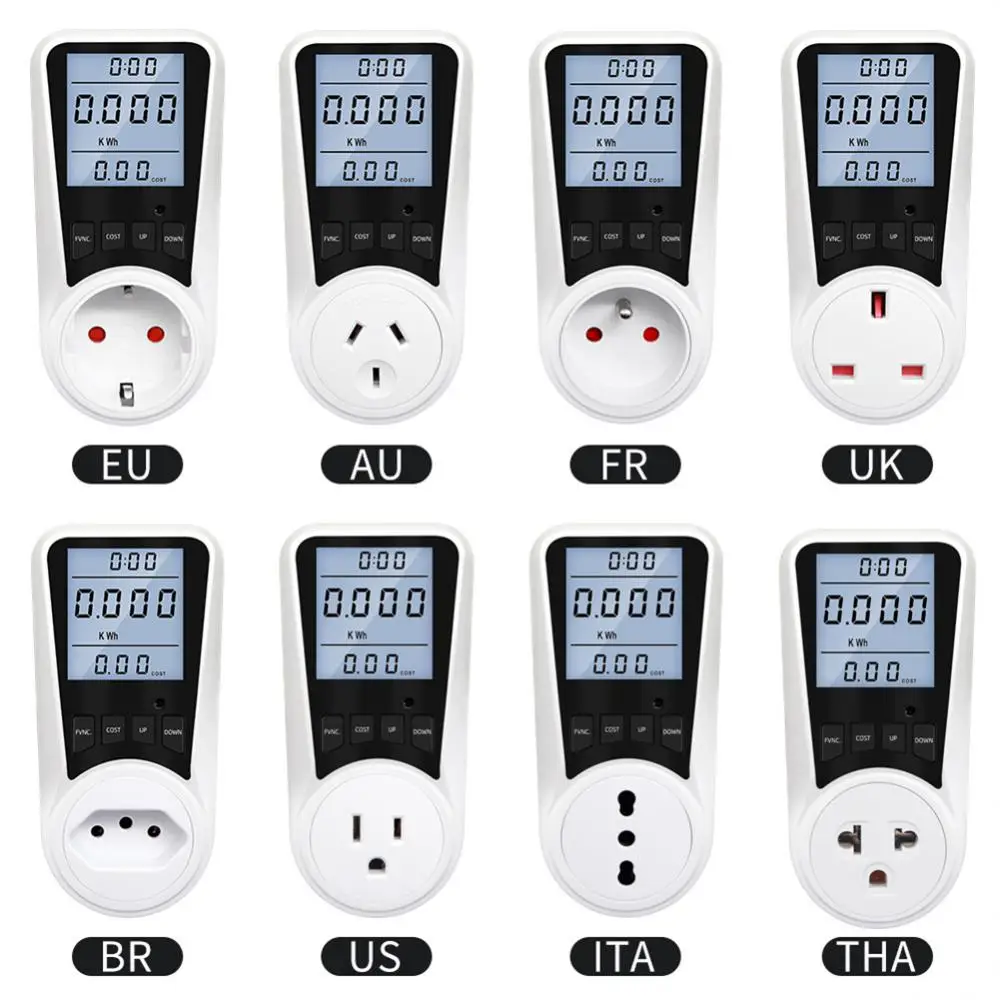 

EU Digital LCD Energy Watt Meter Wattmeter Wattage Electricity Kwh Power Monitor Electric Meter Measuring Outlet Power Analyzer