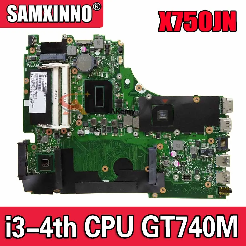 

Материнская плата для ноутбука Asus X750JN X750JB X750J A750J K750J, материнская плата i3-4-го ЦП GT740M/2 ГБ, ОЗУ 4 Гб, радиатор
