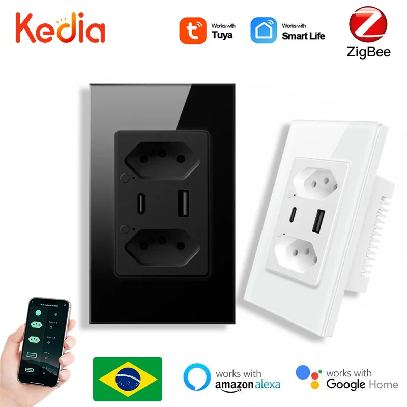 

Настенная смарт-розетка с двумя розетками и USB-портами