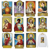 funny saint series men iron on patches for clothing cool diy heat transfer for t shirt decals thermo stickers pringing parches