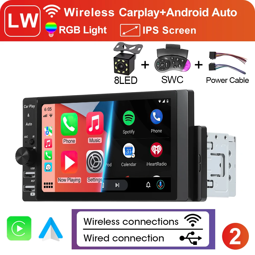 

XIMA Универсальный 1Din HD IPS экран Беспроводной CarPlay Android Auto Автомагнитола Стерео FM MP5 Автомобильный мультимедийн...