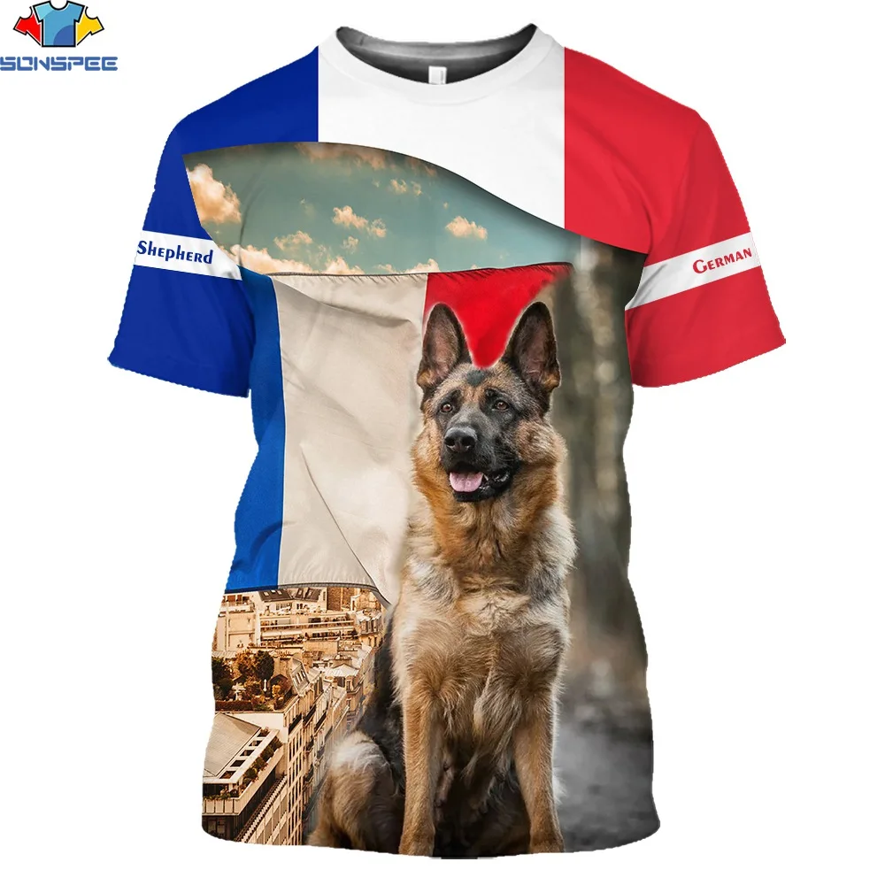 

SONSPEE 2022 High Quality Street Men's Woman O Neck German Shepherd Dog Fitness T-shirts Design Woman 3D Print Street T Shirts