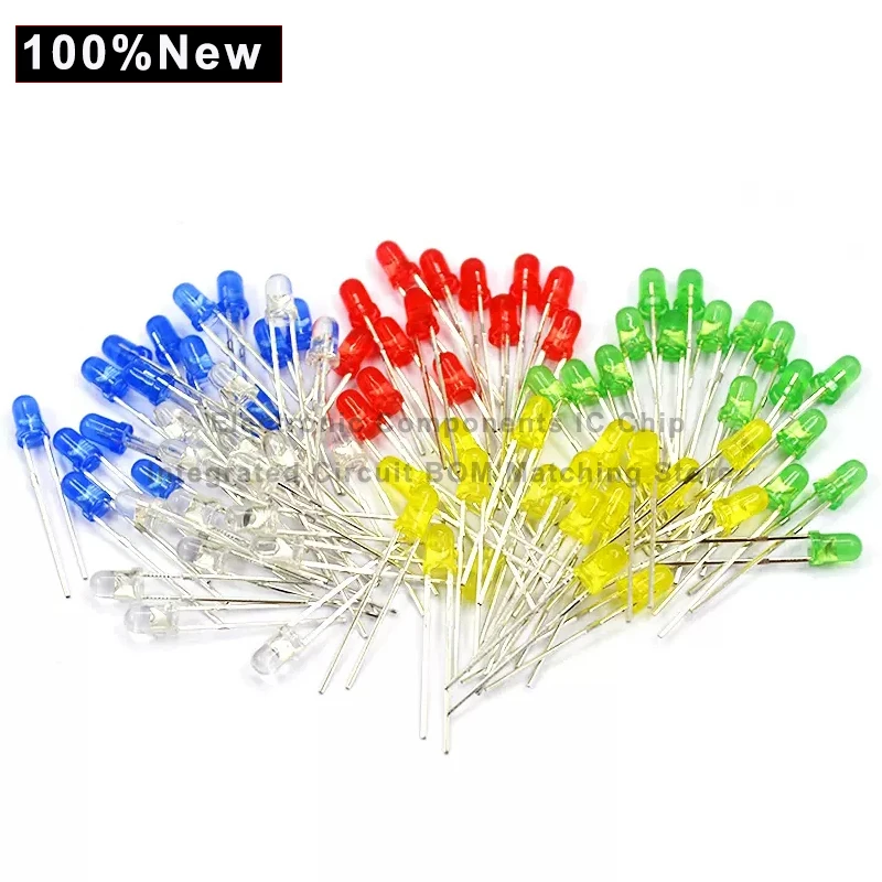 

100PCS/LOT 3mm 5mm LED Red Green BLue Yellow Orange White light emitting diode F3 F5