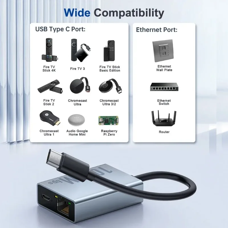 Сетевой адаптер USB C - RJ45 Gigabit Ethernet для 4K Fire Stick, Chromecast Google Home Mini и других устройств для потокового вещания ТВ (art.: 3920dbc7652b2) - 3920dbc7652b2