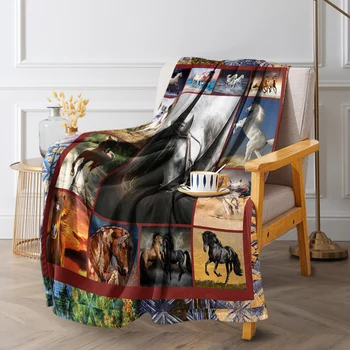 BlessLiving 3D Black White And Brown Horse Flannel Throw Blanket Realistic Stallion Pattern For Kids Bedroom Decor Dropshipping 3