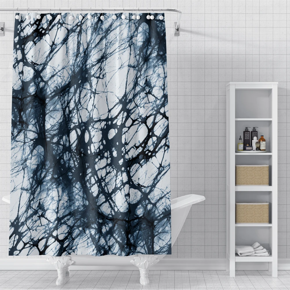 Роскошная синяя мраморная занавеска для душа золотая полоса с роликовыми