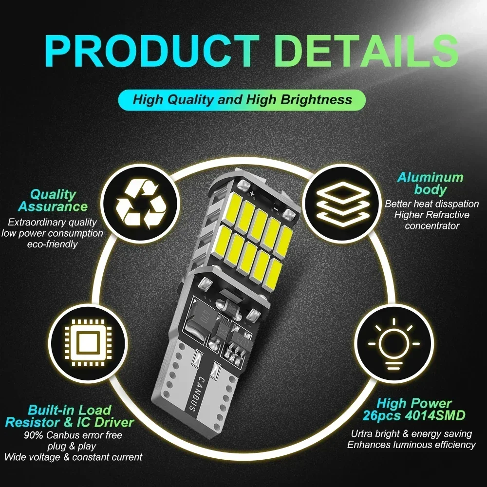 Фото 10 шт. W5W T10 Светодиодные лампы Canbus 4014 26SMD 6000K 168 194 Led 5w5 Автомобильный салон купола для чтения номерного знака Сигнальная лампа 12 В №4