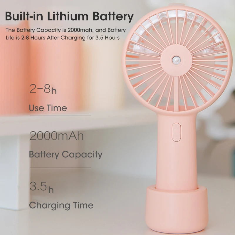 

Air Humidifier Fan USB Charging Handheld Spray Cooling Outdoor Mini Portable Fan For Home Office With Bracket Vertical Small Fan
