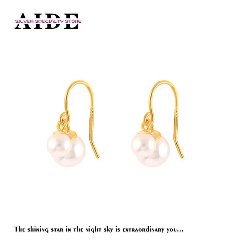 

AIDE 18k Gold Pearl Stud Earring for Woman 925 Sterling Silver Chain Piercing Earring Brinco Femme Fine Jewelry Mom Gift серьги