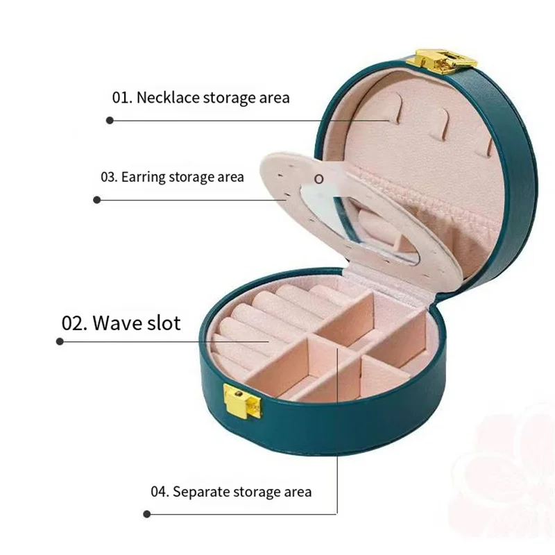 Luxury Double Leather Jewelry Storage Box Round Portable Bracelet With Mirror Earrings Ring Jewelry Case Jewelry Organizer