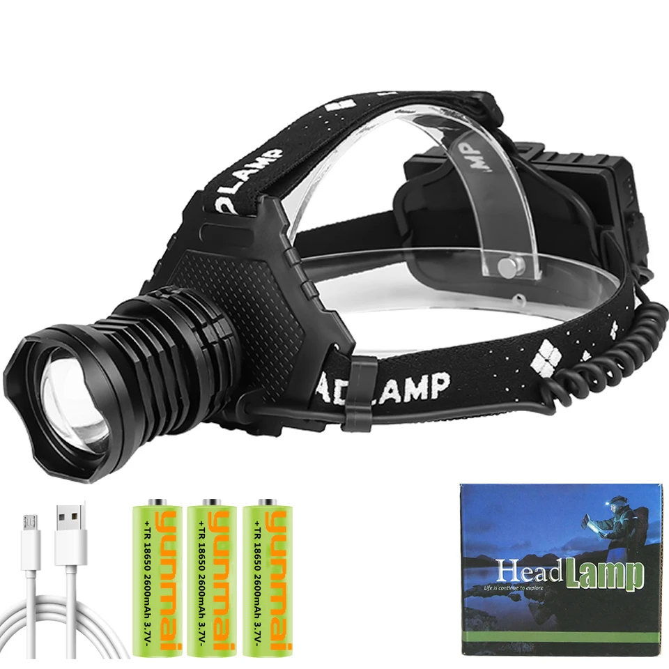 

The Most Brightest Led Headlamp Xhp90 Headlight Powerbank Head Flashlight Lamp 3 Pcs 18650 Battery Zoomable Running 10 Hours