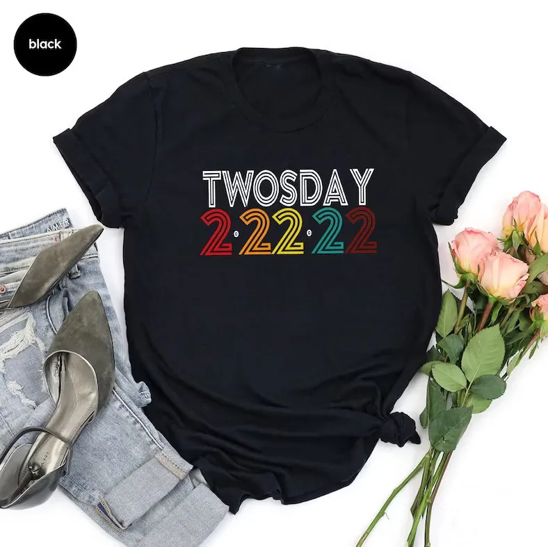 Cute Twosday Shirt Tuesday 2-22-22 Shirts Tuesday February 22nd 2022 Happy Feb Tee Cotton summer plus size Short-Sleeve tops