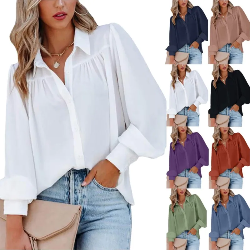 

Casual Loose Women's White Long Sleeved Lapel Spring/Summer Chiffon Shirt 2023 Blusas De Mujer Bonitas Y Baratas Olgadas Blouse
