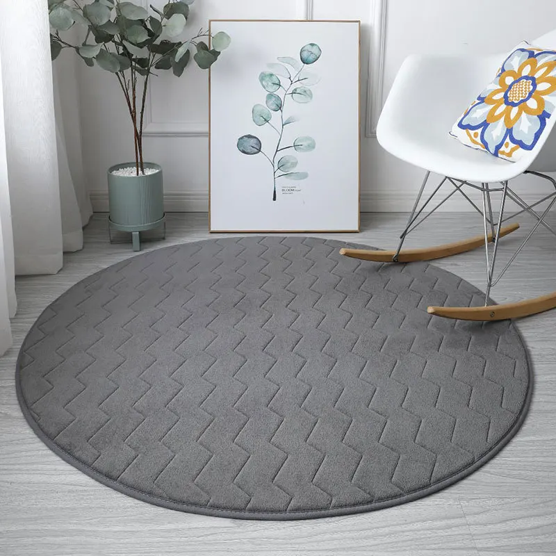 

Gray Stripe Round Carpet Living Room Area Rug Kids Play Bedroom Rug Chair Mat Anti-slip Coral Velvet Kitchen Doormat Round 100cm