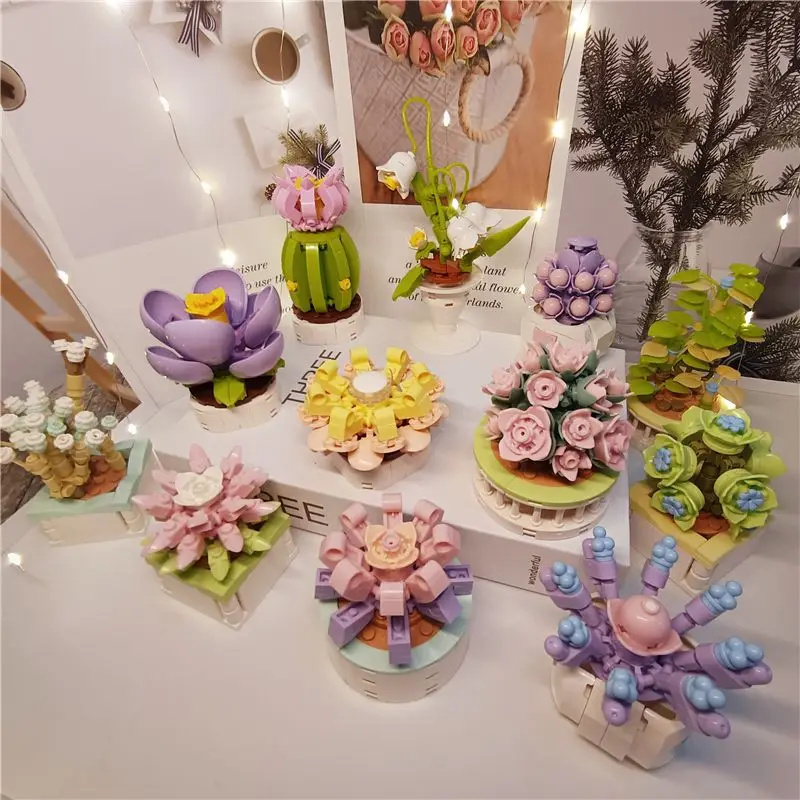 

Compatible with Lego Puzzle Assembled Building Blocks Bouquet Plant Potted Succulent Cute Creative Girlish Heart Birthday Gift