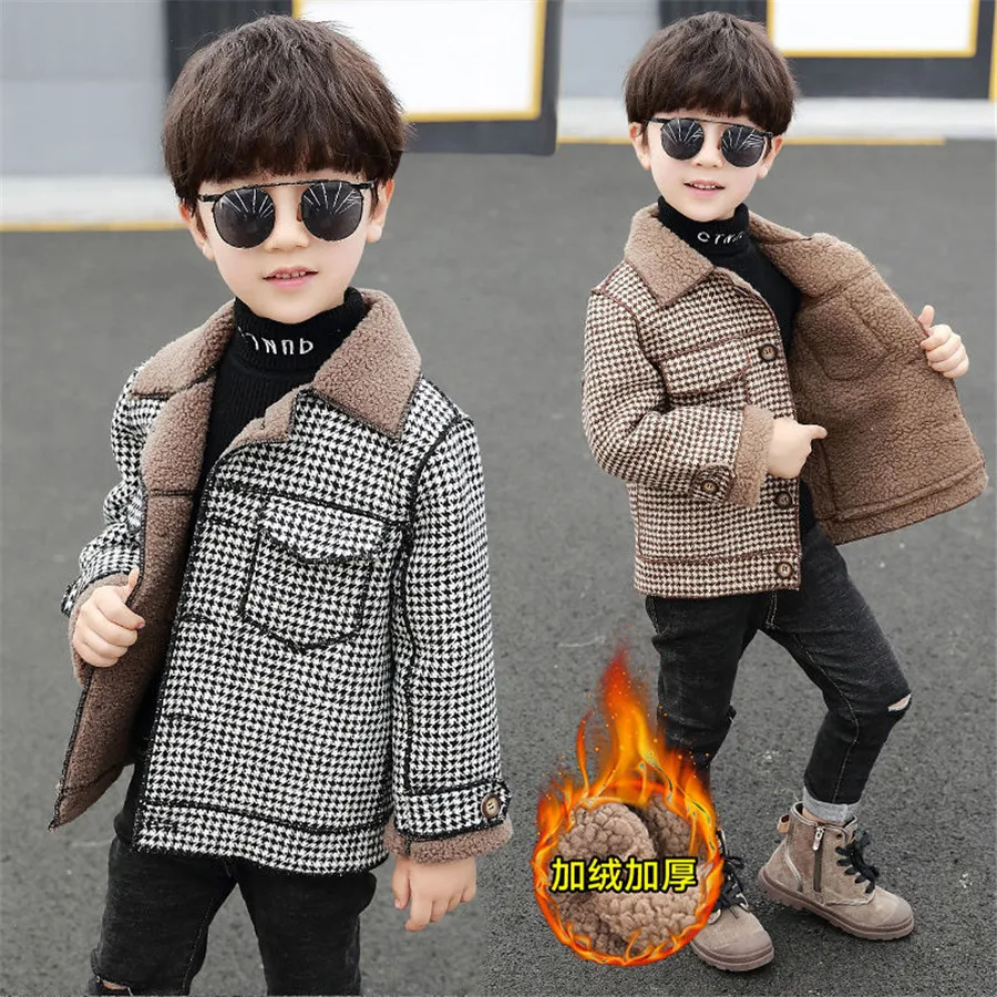 

High Quality Children Coat Wool Coat For Boys Fashion Autumn Winter Jacket Boy plaid warm Kids Winter Overcoat 2-10T