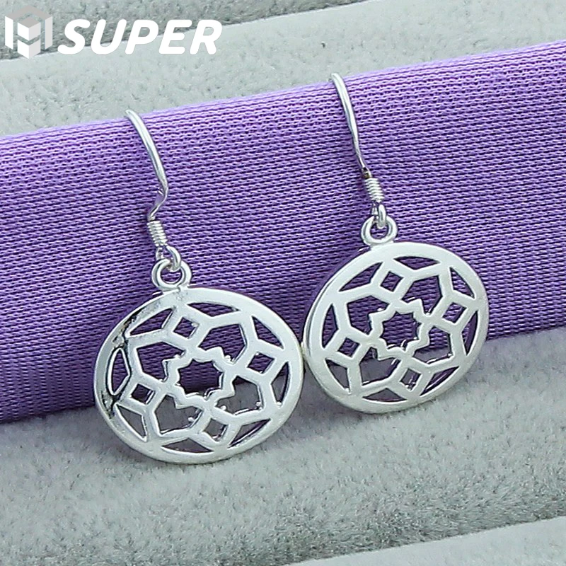 

925 Sterling Silver Round Flowers Drop Earrings For Woman Wedding Engagement Fashion Party Charm Jewelry