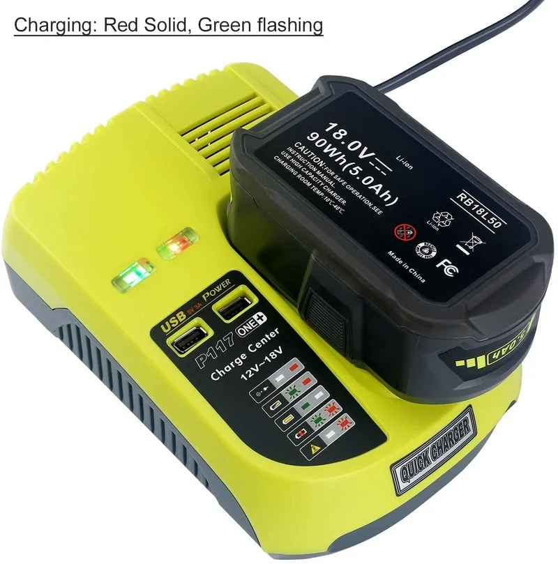 

Ni-Cad Ni-Mh Li-ion 3A 12V-18V MAX Battery Charger for Ryobi P104 P105 P107 P108 BCL1418 One Plus + 2 USB Ports EU Plug