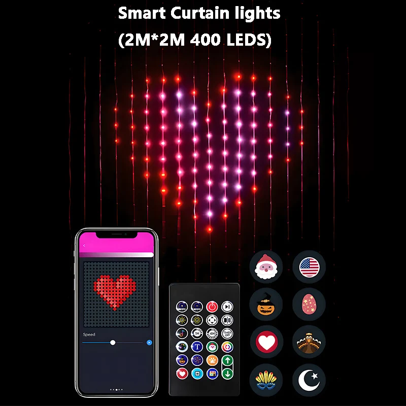 

Умные USB-занавески, светодиодная гирлянда с поддержкой Bluetooth и приложением, RGB, сказочные огни «сделай сам», музыка, смена фото, анимация, дисплей, украшение для спальни