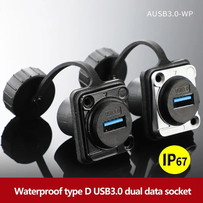 Фото Водонепроницаемый USB 3.0/2.0 D-типа, двухпастная установка на открытом воздухе, USB-удлинитель, док-кабель, авиационный гнездовой порт, вилка IP67 №1