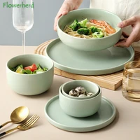 brief home color glaze ceramic tableware set japanese style green solid color bowl plate western food japanese plate rice bowl