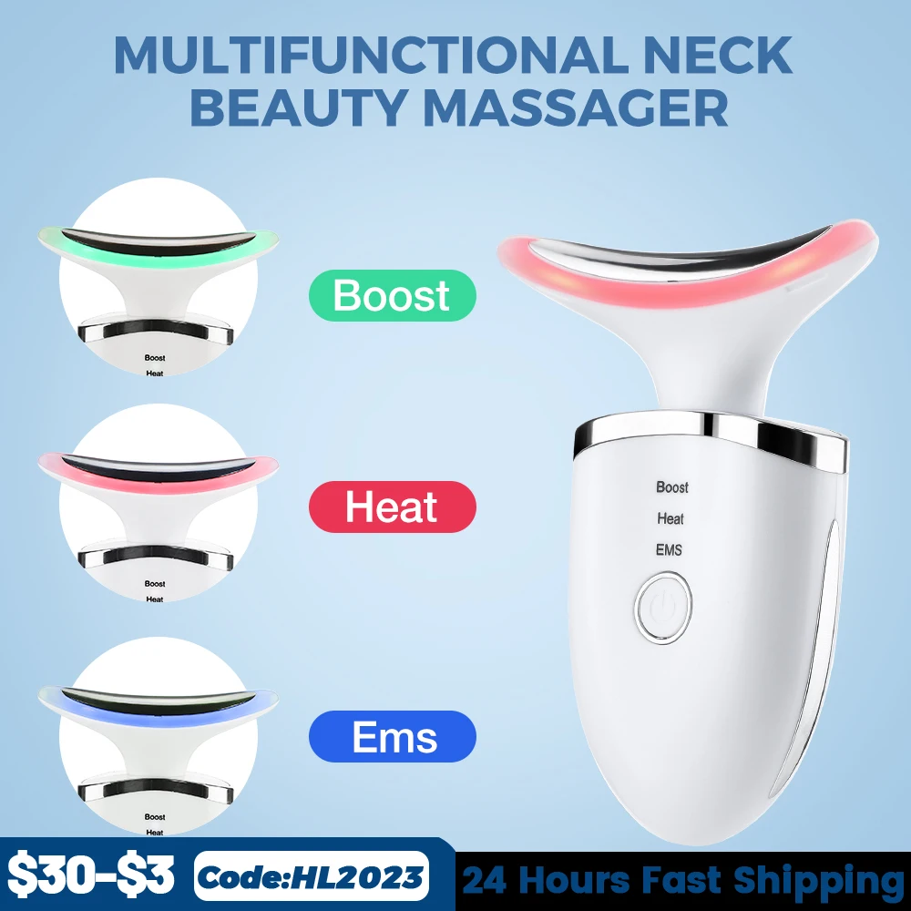 

EMS Neck Face Beauty Device 3 Colors LED Photon Therapy Skin Tighten 4 Modes Reduce Double Chin Anti Wrinkle Remove Skin Care