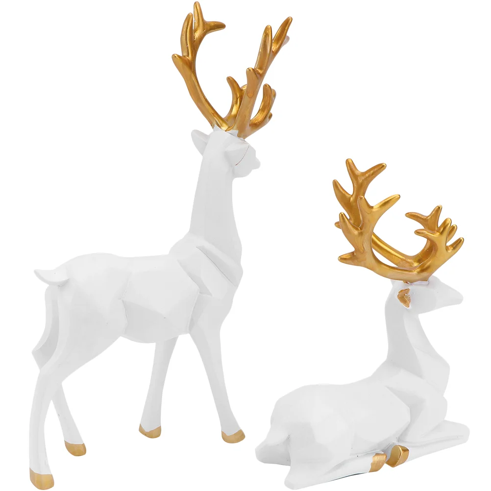 

2 Pcs Origami Elk Ornaments Deer Statue Centerpiece Table Decorations Dining Statuette Reindeer Christmas Indoor Resin Room