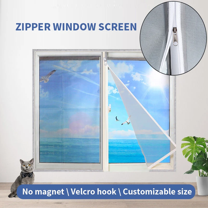 

Straight Zipper Window Screen Nano Mesh Anti-Mosquito Curtains Customizable Curved Zipper Screen Net Mosquiteras para Ventana