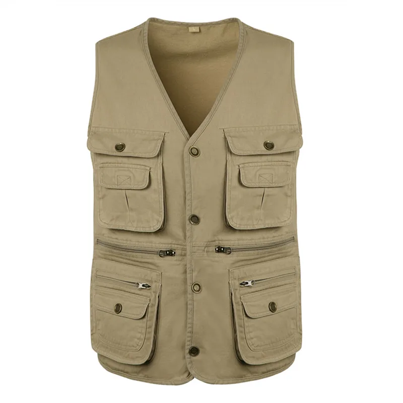 

Men's Multi Pocket Vests Solid Color V Neck Fashion Sleeveless Jackets Men Waistcoat Outdoor Loose Casual Vest Outerwear Man 5XL