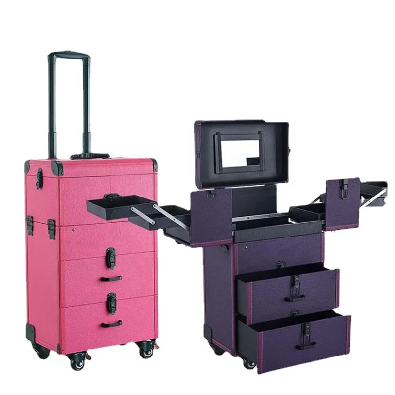 

Cosmetic Case Large Capacity Rolling Wheels Folding Travel Tool Suitcase Makeup Case On Beauty Nail Tattoo Manicure Trolley