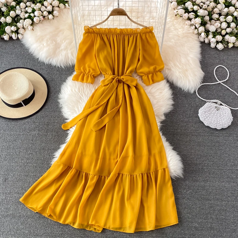 

Boho ruffles 2022 sexy off shoulder bandage long Dress Summer elegant party dresses Women casual beach holiday tunic Dress