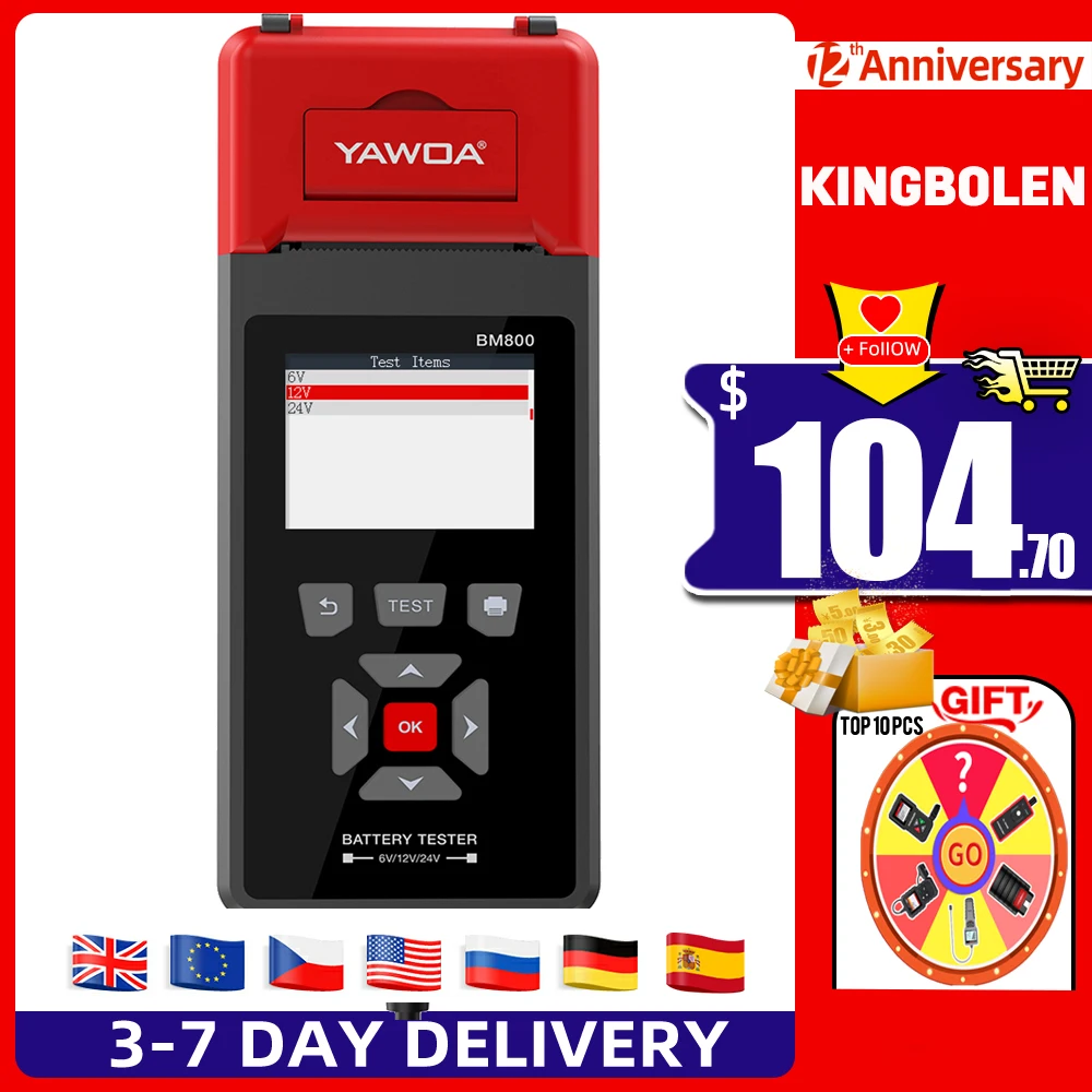 

YAWOA BM800 Car Battery Tester 6V 12V 24V Voltage Charger Analyzer With Printing scanner diagnostic tool PK Autel BT760