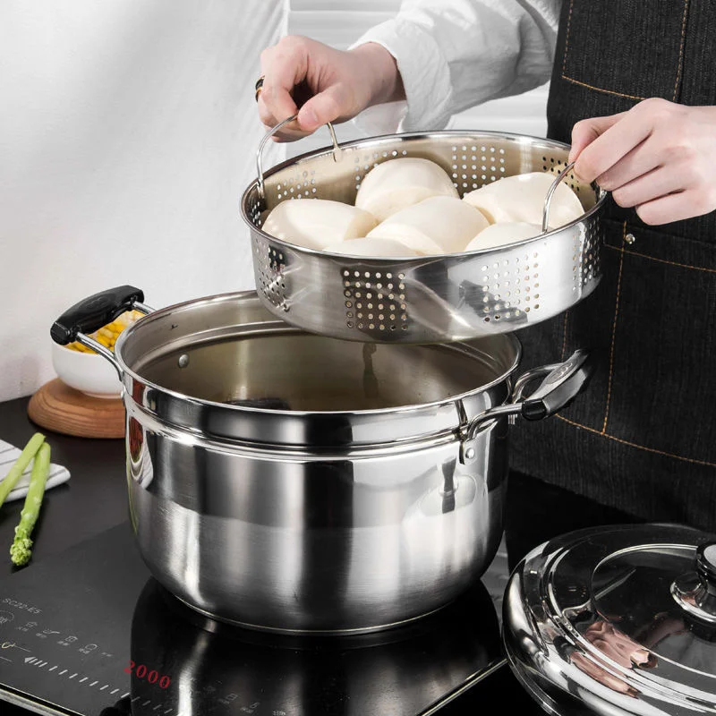 

24cm 22cm Double Stainless Steel Food Steamer Soup Steam Pot Cooking Cookware Kitchen Tools For Induction Cooker