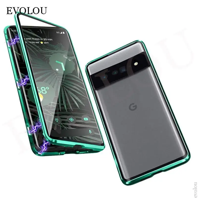 Magnetic Adsorption Case for Google Pixel 6 Pro 360 Full Metal Bumper Tempered Glass Camera Protector Cover For Google Pixel 6